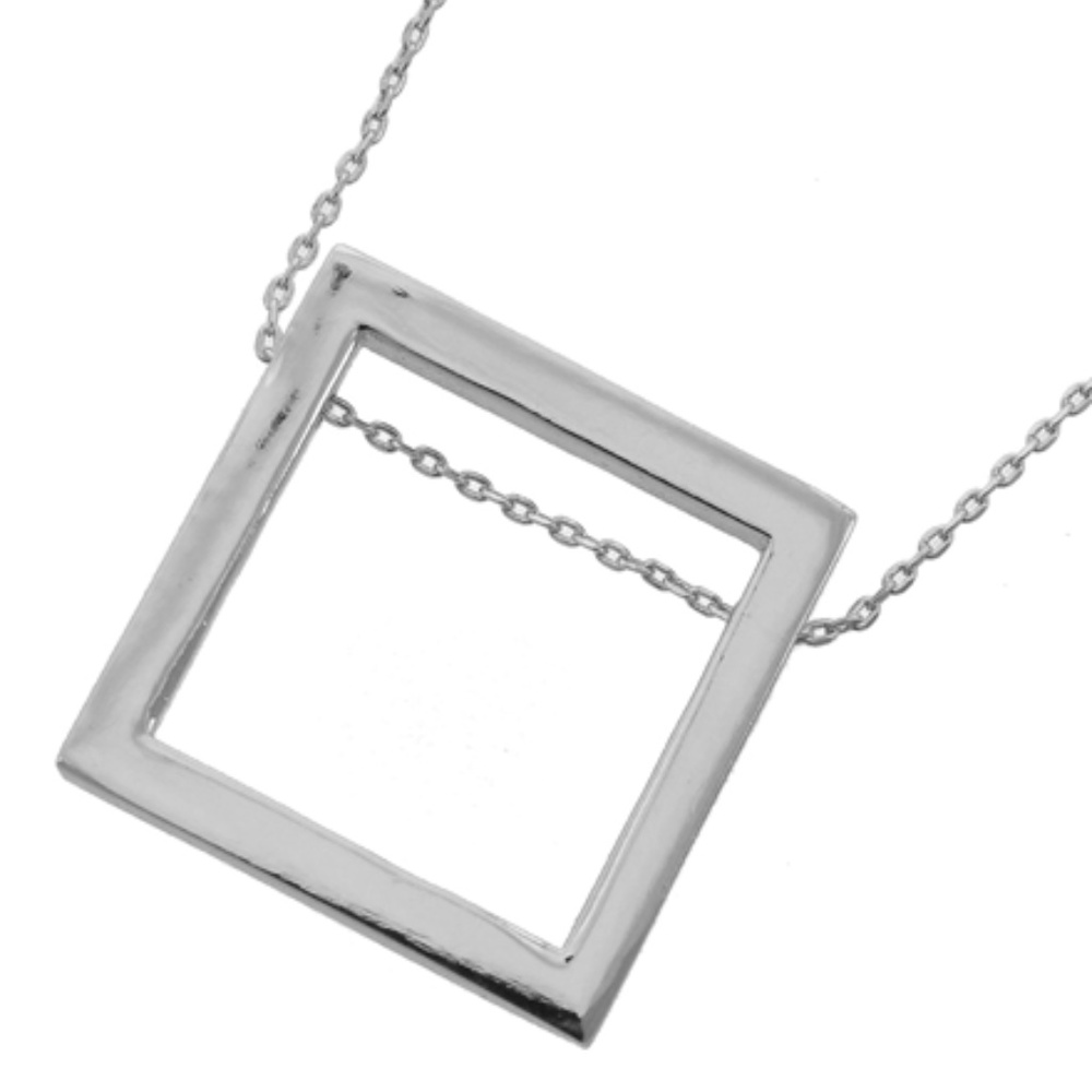Long Square silver tone pendant